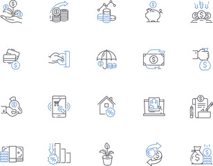 Fototapeta na wymiar Sales outline icons collection. Sell, Purchases, Revenue, Deals, Trade, Profit, Promoting vector and illustration concept set. Negotiate, Market, Exchange linear signs