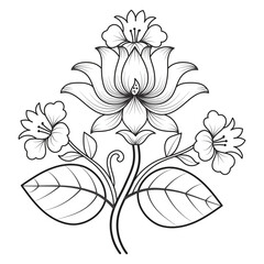 Set of different flower line on white background. Flowers drawing with line-art on white backgrounds. 