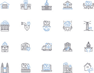 Architecture outline icons collection. Architecture, Structure, Design, Building, Urbanism, Home, Landscape vector and illustration concept set. Infrastructure, Modern, Contemporary linear signs