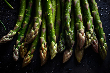 Fresh green asparagus with droplets of water, Created with Generative AI