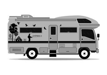 camper van on a white background, tent, concept of wanderlust, travel, and camping adventure. 3d illustration.