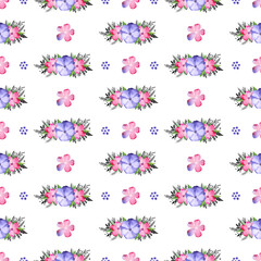 Seamless pattern with floral design. Romantic and elegant flowers painted with watercolor, arranged in a beautiful bouquet composition