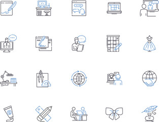 Freelance outline icons collection. Freelancer, Independent, Contractor, Outsourcing, Self-Employed, Gig, Remote vector and illustration concept set. Flexible, Virtual, Work-from-Home linear signs