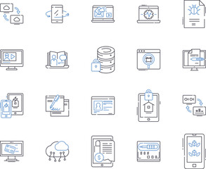 Internet technology outline icons collection. Internet, Technology, Online, Web, Networking, Connectivity, Data vector and illustration concept set. Wireless, Digital, Streaming linear signs