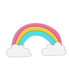 Paper cut style, clouds and rainbow