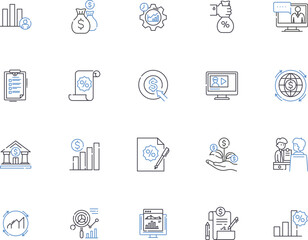 Audit outline icons collection. Auditing, Assessments, Testing, Examination, Evaluation, Analysis, Reviews vector and illustration concept set. Investigations, Compliance, Inspections linear signs