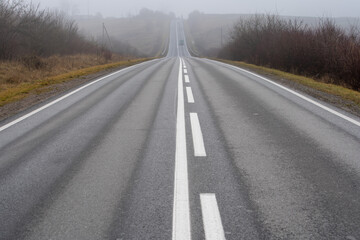 road view perspective in the fog 