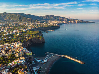 Amazing summer view from flying drone of Meta, comune in the Metropolitan City of Naples, Campania region, Italy, Europe.