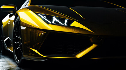 yellow black super Modern sport cars are in the studio room   wallpaper Ai Generative	