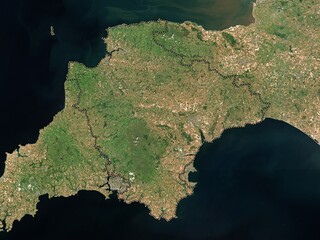Devon, England - Great Britain. Low-res satellite. No legend