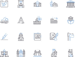 History outline icons collection. Past, timeline, ancient, events, culture, learn, records vector and illustration concept set. eras, people, civilizations linear signs