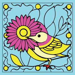 Flower and bird outline illustration-vector artwork 