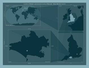 Dorset, England - Great Britain. Described location diagram