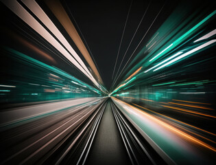 Business concept - high speed abstract MRT track of motion light for background in tokyo, japan. AI generative