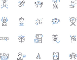 Success outline icons collection. Achievement, Fulfillment, Accomplishment, Victory, Triumph, Excellence, Outcome vector and illustration concept set. Reward, Advancement, Prosperity linear signs