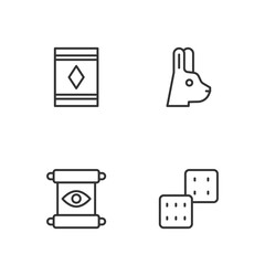 Set line Game dice, Magic scroll, carpet and Rabbit with ears icon. Vector