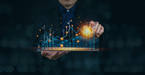 Analysts use AI Measuring in business analytics and data management systems to generate reports with KPIs and database connection metrics. Corporate Strategy in Financial Banking Operations, Sales, Ma