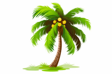 Palm tree on white background with green leaves and yellow fruit on it. Generative AI.