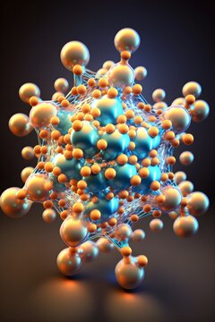 A digital model of a molecule, showing its atoms and chemical bonds.
