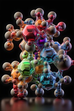 A digital model of a molecule, showing its atoms and chemical bonds.