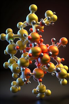 A digital model of a molecule, showing its atoms and chemical bonds.