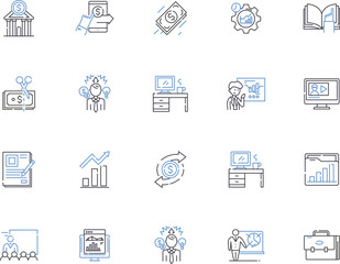Audit outline icons collection. Auditing, Assessments, Testing, Examination, Evaluation, Analysis, Reviews vector and illustration concept set. Investigations, Compliance, Inspections linear signs