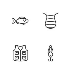 Set line Fishing lure, jacket, and net icon. Vector