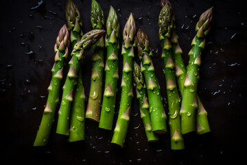 Fresh green asparagus with droplets of water, Created with Generative AI