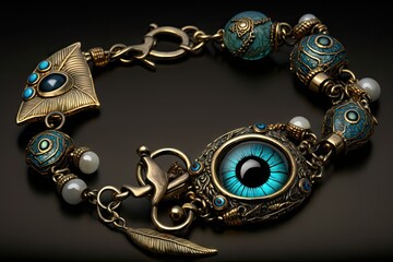 evil eye bracelet with charms and beads to ward off evil, created with generative ai