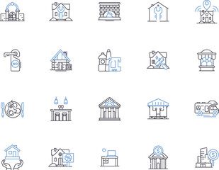 Architecture outline icons collection. Architecture, Structure, Design, Building, Urbanism, Home, Landscape vector and illustration concept set. Infrastructure, Modern, Contemporary linear signs