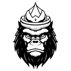 Black and White Gorilla Head with crown  for Logo Design
