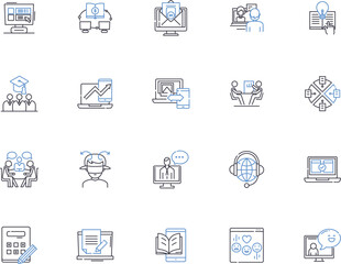 Online people outline icons collection. People, Online, Networking, Community, Connect, Chatting, Users vector and illustration concept set. Interact, Friends, Group linear signs