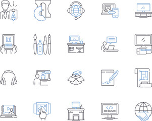 Freelance and professions outline icons collection. Freelance, professions, contractor, freelancer, entrepreneur, job, work vector and illustration concept set. independent, self-employed, consultant