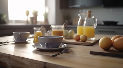 Fototapeta na wymiar Nicely set breakfast table with coffee