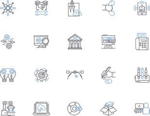 Operations management outline icons collection. Planning, Scheduling, Costing, Organizing, Structure, Control, Quality vector and illustration concept set. Staffing, Forecasting, Manpower linear signs