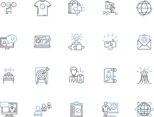 Promotion outline icons collection. Advertising, Marketing, Branding, Exposure, Launch, Publicity, Uplift vector and illustration concept set. Boost, Upsell, Announce linear signs