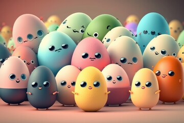 Happy easter eggs with cute faces