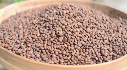 coffee beans after roasted process are dark brown