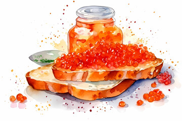 Appetizing red caviar sandwiches. AI generation