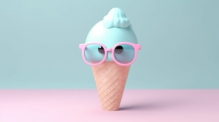 Generative ai of cute ice cream wearing sunglasses