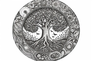 Tree of Life Mandala. Generative AI
