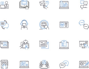 Online people outline icons collection. People, Online, Networking, Community, Connect, Chatting, Users vector and illustration concept set. Interact, Friends, Group linear signs