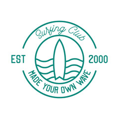 Surfing logo for surfing festival isolated on white background. vector illustration