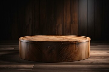 Empty brown wood podium 3d png transparent background of blank advertising desk mockup product display cosmetic stand or abstract wooden pedestal show stage natural platform and round. Generative AI