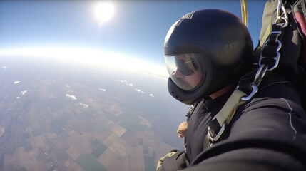 Selfie of Skydiving Man Falling to Earth Generative AI Photo