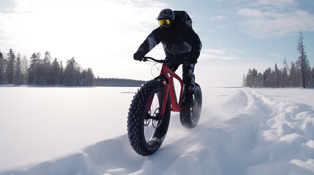 Fat Tire Biking Through the Snow An Extreme Winter Adventure Generative AI Photo