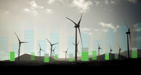 Wind power plant. Technology system monitoring. Renewable energy and sustainable resources concept.