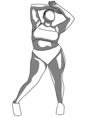 Body positive concept.Woman plus size.Confident obese women wearing a variety of swimwear,swimsuit or bikini in summer.Creative with illustration in flat design.