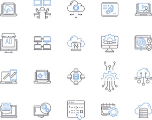 Digital equipment outline icons collection. Computer, Technology, Electronics, Avatar, Network, Software, Gadget vector and illustration concept set. Hardware, Monitor, Printer linear signs