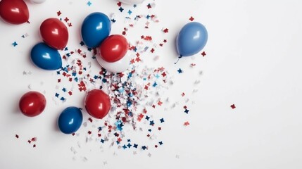USA Independence Day concept. Top view photo of red white blue balloons. AI generative